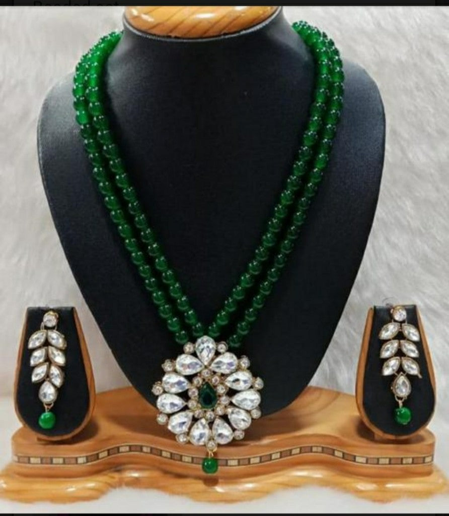 Gold-Plated Alloy Green Beaded Rhinestones Pendant Set - The Pari - Distacart