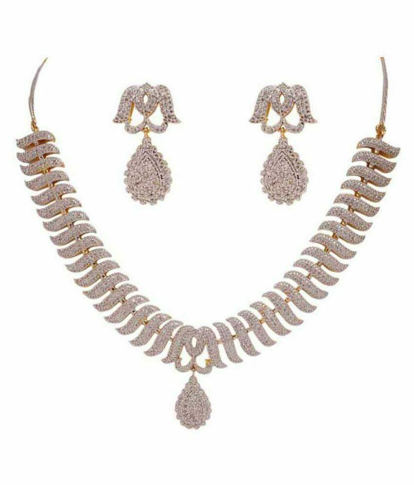 Rhodium-Plated Alloy Snake Shape American Diamond Necklace Set - The Pari - Distacart