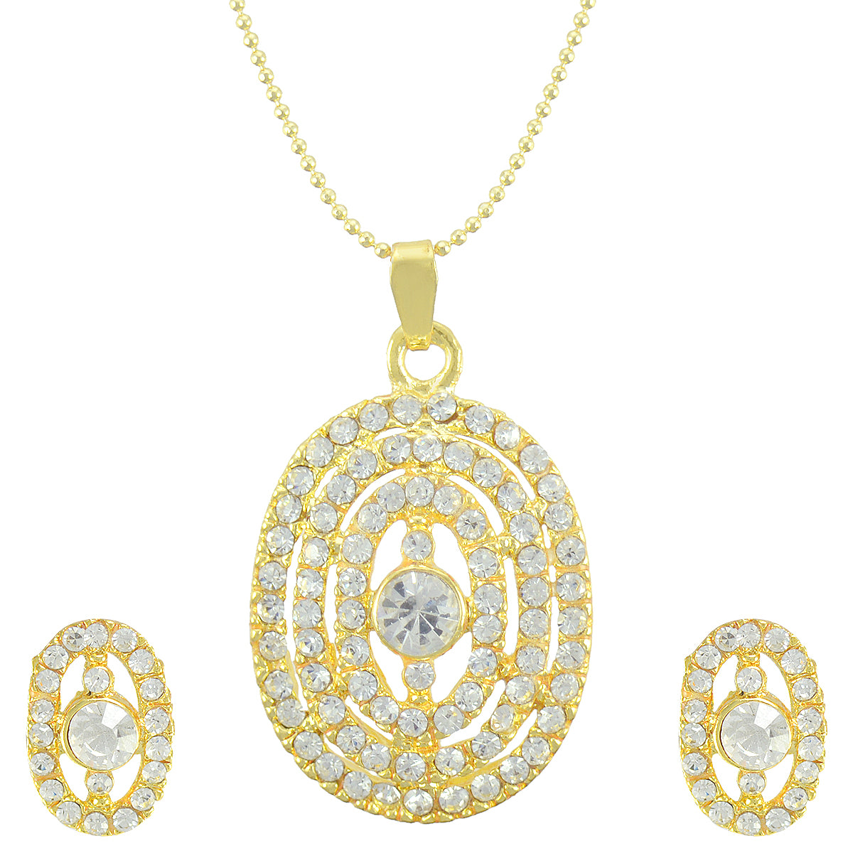 Gold-Plated Alloy Rhinestones Studded Pendant Set - The Pari - Distacart