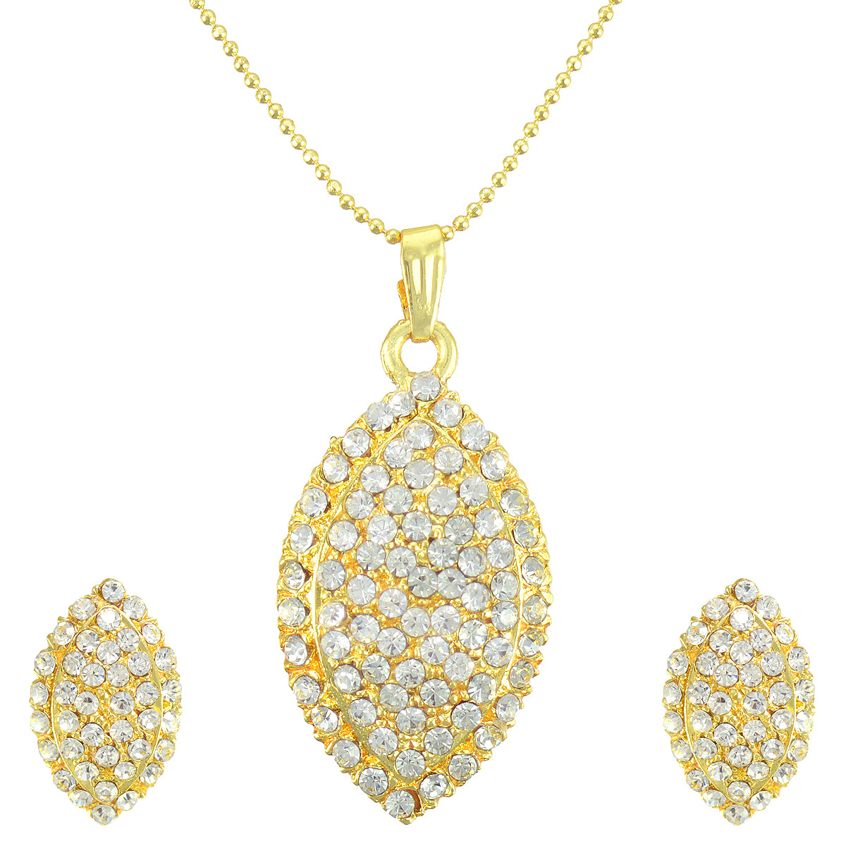 Gold-Plated Alloy Rhinestones Studded Pendant Set - The Pari - Distacart