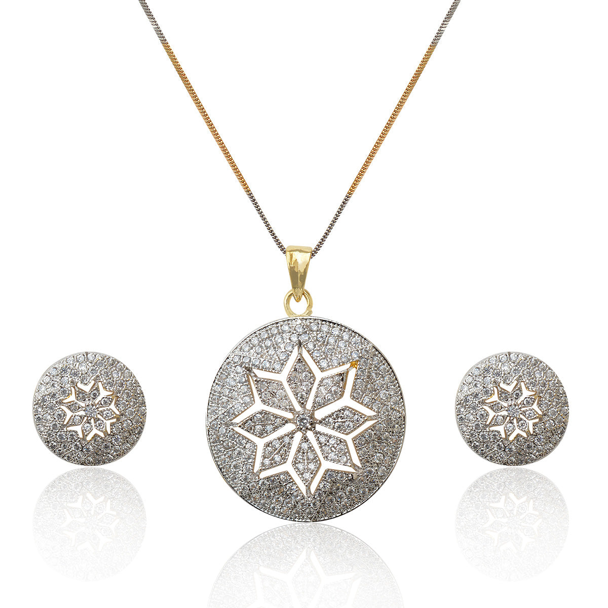 Rhodium-Plated Alloy Round Flower Engraved Ad Pendant Set - The Pari - Distacart