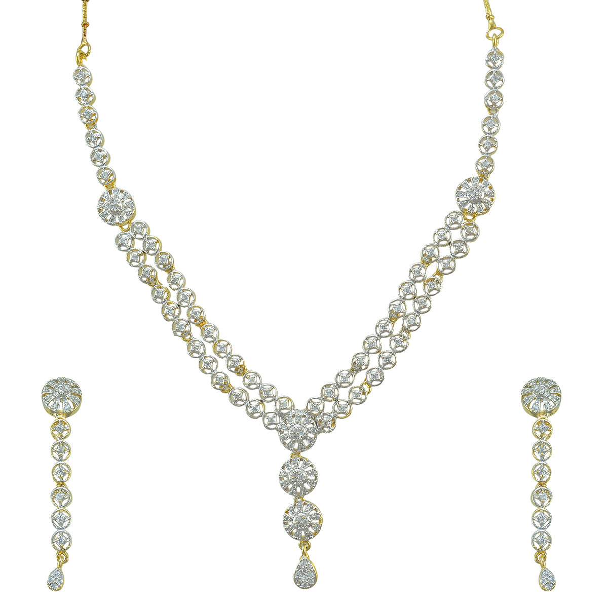 Rhodium-Plated Alloy Double Line Ad Necklace Set - The Pari - Distacart