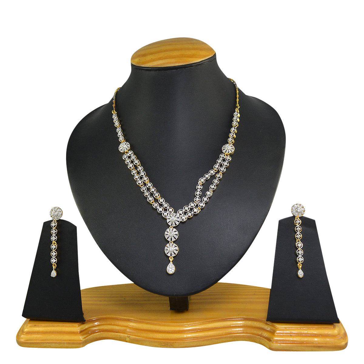 Rhodium-Plated Alloy Double Line Ad Necklace Set - The Pari - Distacart