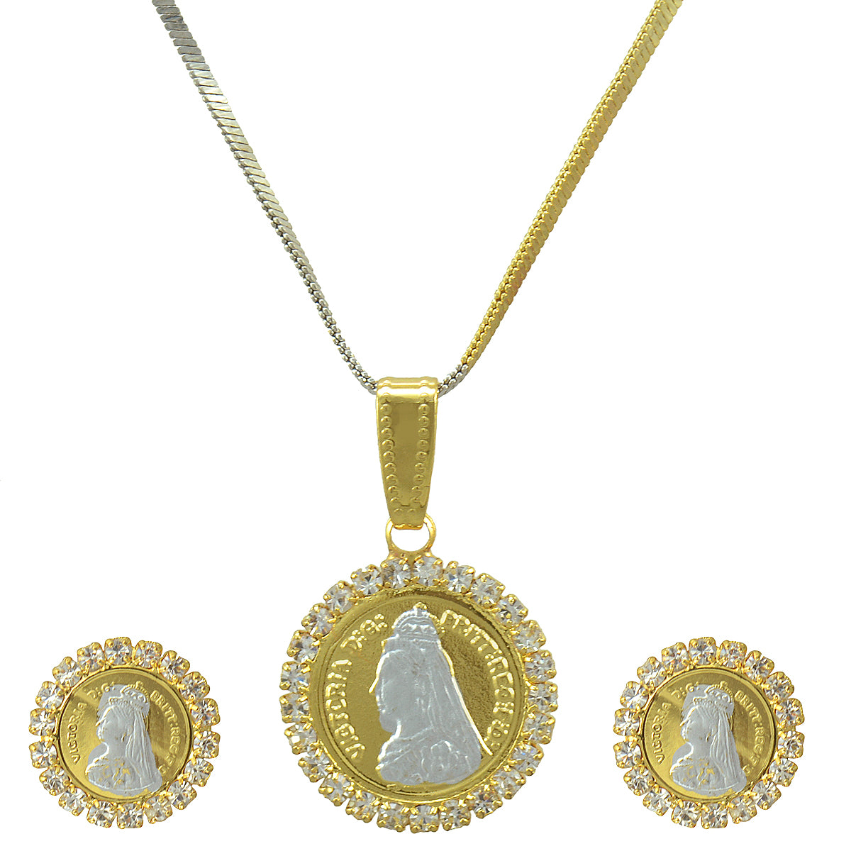Gold-Plated Alloy Ginnin American Diamond Pendant Set - The Pari - Distacart