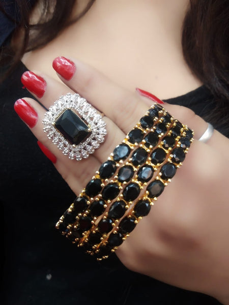 Gold-Plated Alloy American Diamond Bangles And Ring Set - The Pari - Distacart