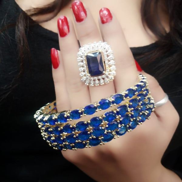 Gold-Plated Alloy American Diamond Bangles And Ring Set - The Pari - Distacart