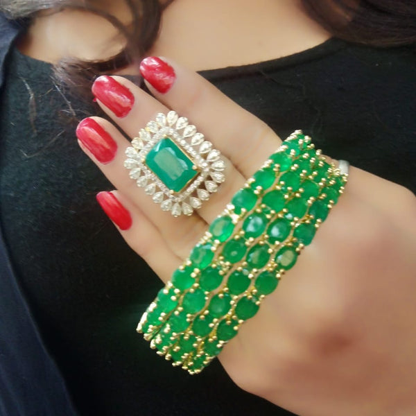 Gold-Plated Alloy American Diamond Bangles And Ring Set - The Pari - Distacart