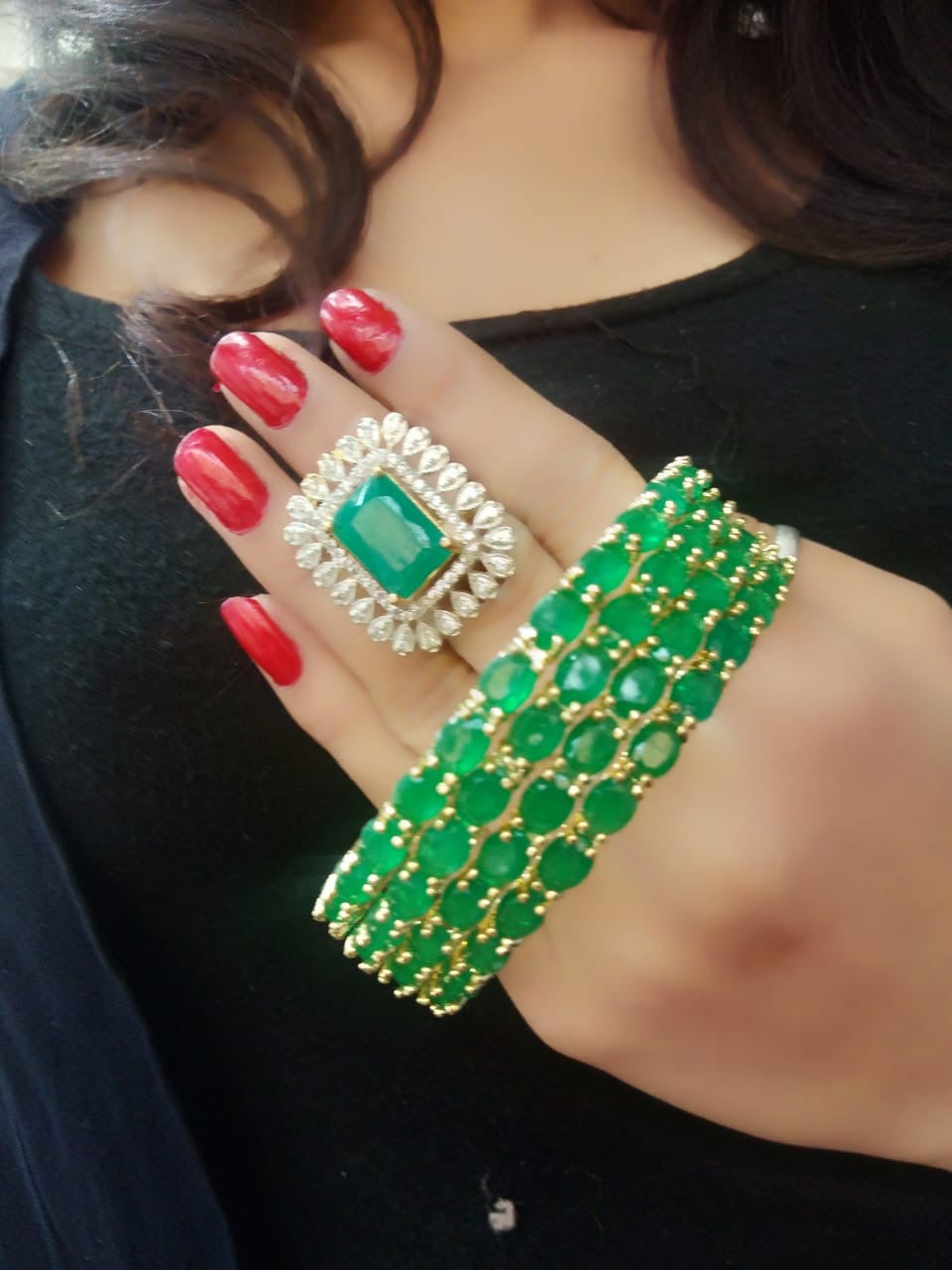 Gold-Plated Alloy American Diamond Bangles And Ring Set - The Pari - Distacart