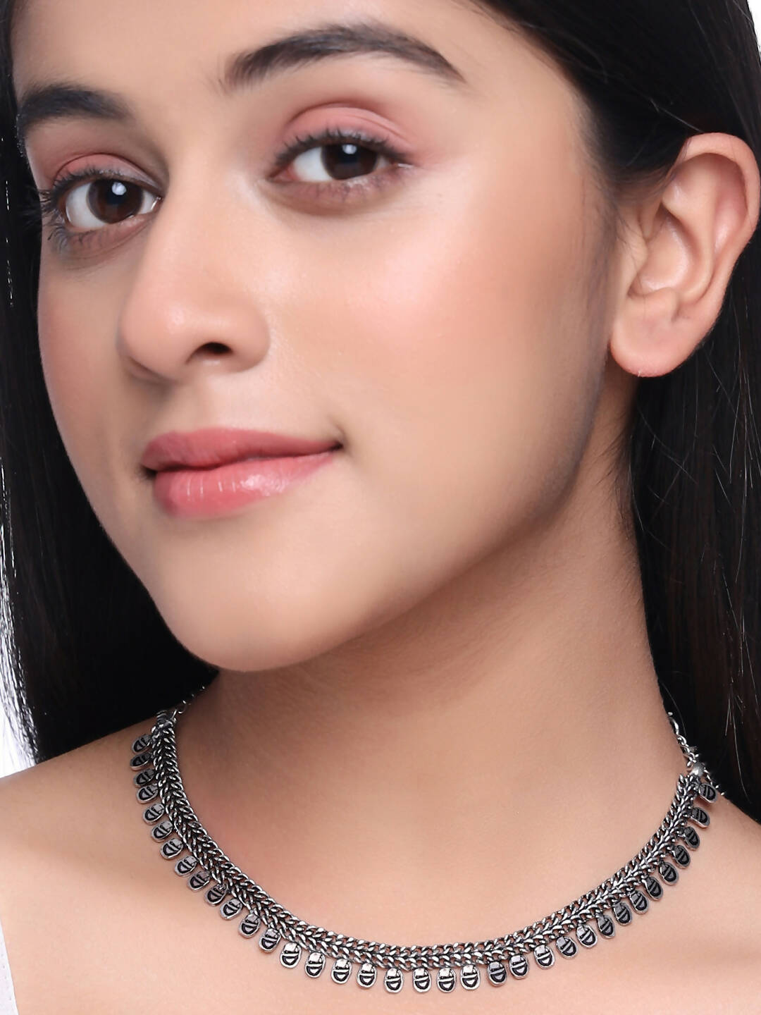 NVR Women Silver-Plated Oxidised Necklace - Distacart