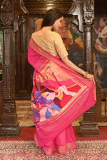 Thumbnail for Very Much Indian Handloom Pure Cotton Paithani Radhakrishna Pallu-Rani Pink - Distacart