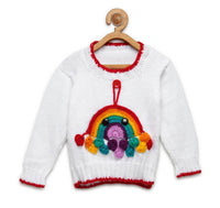 Thumbnail for Chutput Kids White Coloured Solid Pullover For Baby Boys with Rainbow Detail - Distacart