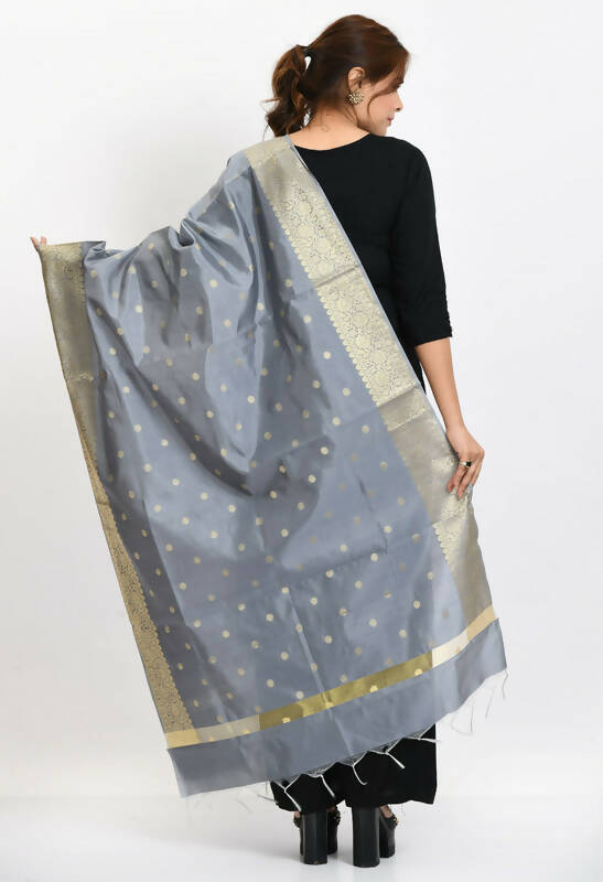 Mominos Fashion Moeza Women's Banarsi Silk Woven Design Grey Dupatta - Distacart