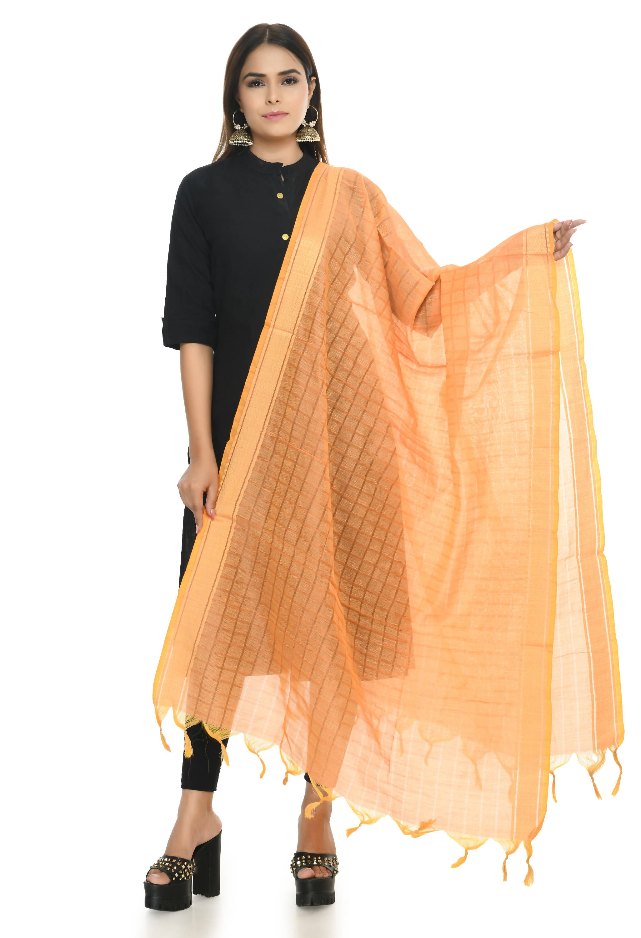 Mominos Fashion Moeza Handloom Cotton Light Orange Dupatta - Distacart