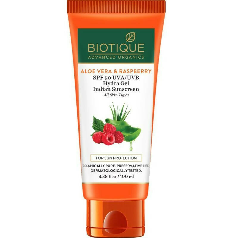 Biotique Advanced Ayurveda Aloe Vera & Raspberry SPF 50 Hydra Gel Sunscreen - Distacart