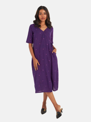 Suta Women's Purple Geometric Fit and Flare Dress - Distacart