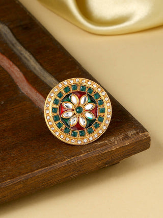 NVR Women's Traditional Kundan Meenakari Gold Plated Ajustable Finger Ring - Distacart