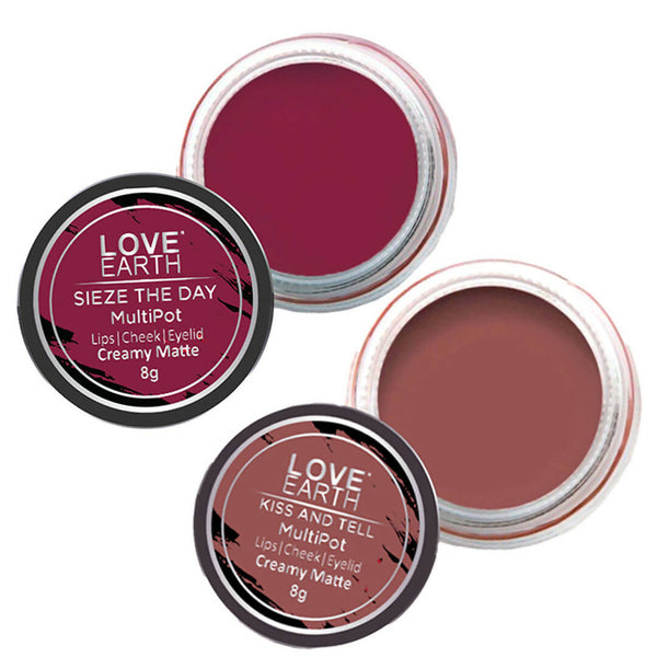 Love Earth Lip Tint & Cheek Tint Multipot Combo (Mauvish Pink & Raspberry Pink) - Distacart