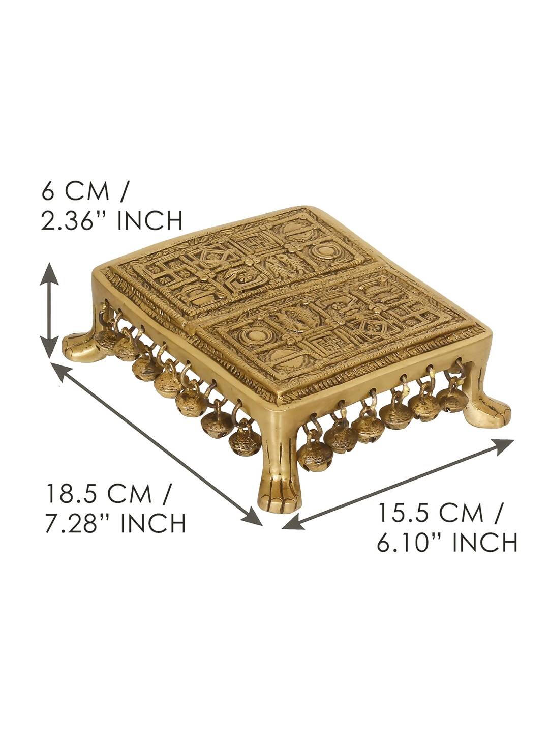 eCraftIndia Gold-Toned Handcrafted Brass Traditional Pooja Chowki With Bells - Distacart