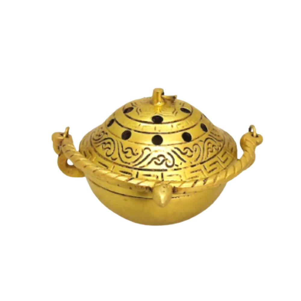 Tamas Brass Small Dhoop Burner with Handle and Lid (Golden) - Distacart