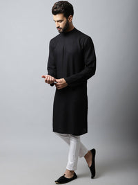 Thumbnail for Even Apparels Black Color Linen Linen Men's Kurta With Side Placket (LN761) - Distacart