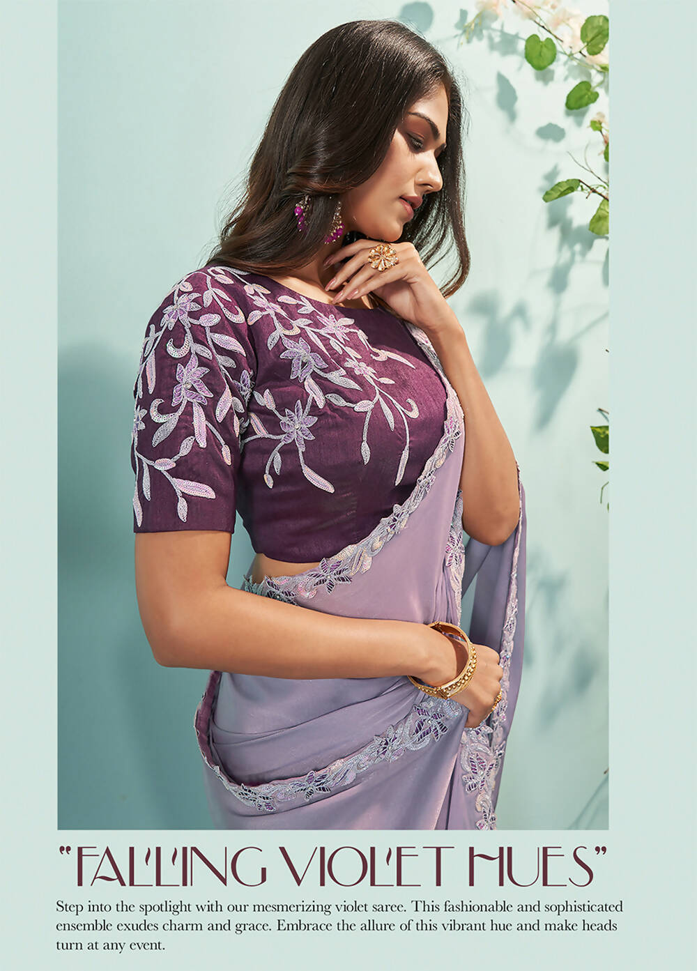 Violet Organza Silk Solid Saree With Unstitched Blouse Piece - Norita Ikshita - Distacart