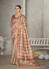 Peach Rangkat Tussar Silk Woven Design Saree with Unstitched Blouse - Mohmanthan Eshani - Distacart