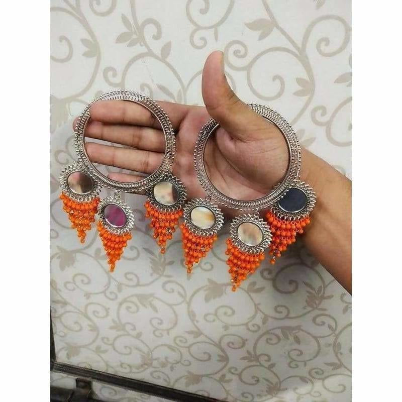 Stylish And Trendy Orange Pearls Hanging Bangles