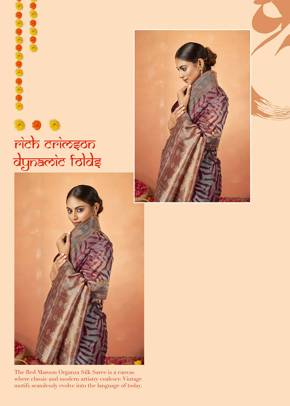 Maroon Organza Silk Woven Design Saree With Unstitched Blouse Piece - Norita Royal Pradha - Distacart