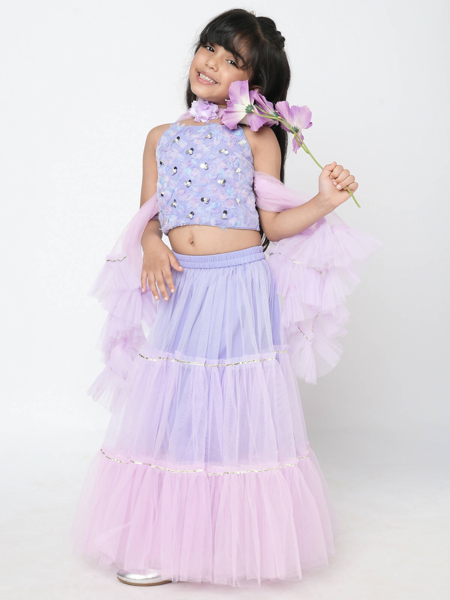 Lil Drama Girls Choli Ghaghra With Dupatta Set - Lavender - Distacart