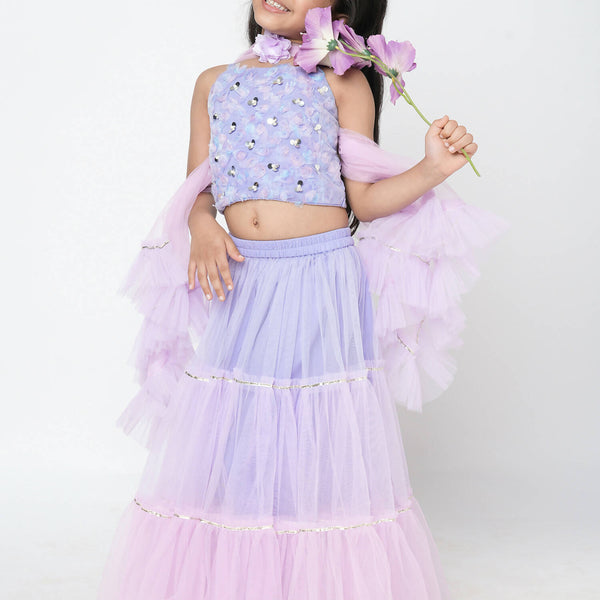 Lil Drama Girls Choli Ghaghra With Dupatta Set - Lavender - Distacart