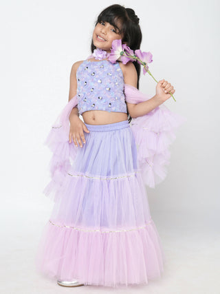 Lil Drama Girls Choli Ghaghra With Dupatta Set - Lavender - Distacart