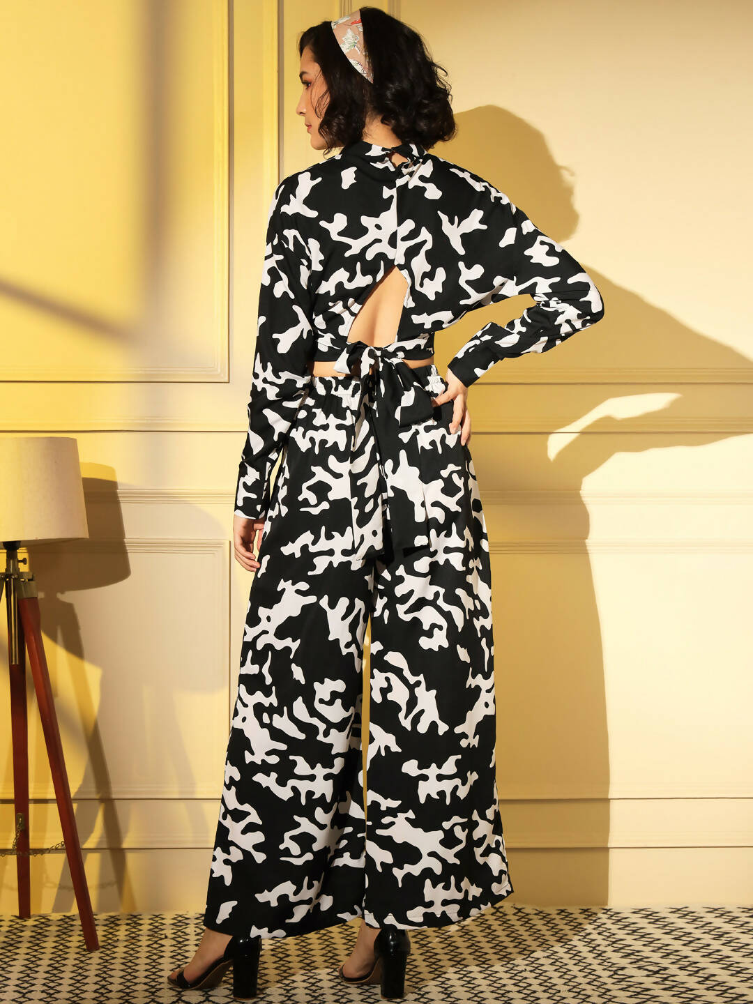 Black Crepe Digital Printed Top With Matching Trouser - Shivani - Distacart