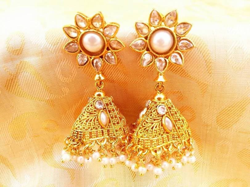White Kemp Pearls Jhumkas