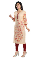 Thumbnail for Snehal Creations Pleasing Peach Rayon Textured Print Long Kurta For Women - Distacart
