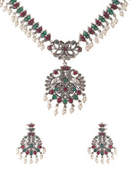 Thumbnail for NVR Women Stone Studded Oxidised Silver Jewellery Set - Distacart