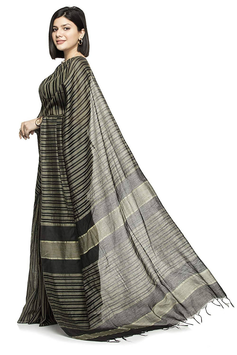 Mominos Fashion Black Color Bhagalpuri Saree