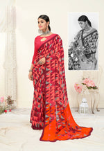 Thumbnail for Red Georgette Geometric Printed Saree With Unstitched Blouse Piece - Jyoti - Distacart