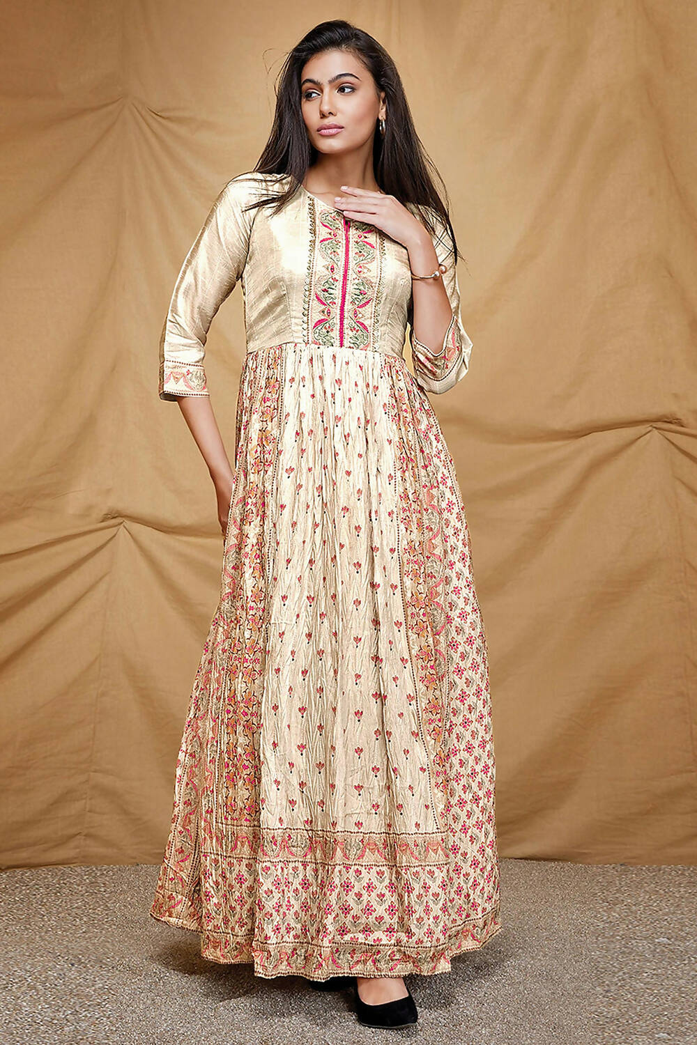 Designer casual Offwhite Dola Silk Gown - Anbazaar - Distacart