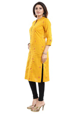 Thumbnail for Snehal Creations Checkered Print Yellow Long Cotton Kurti - Distacart