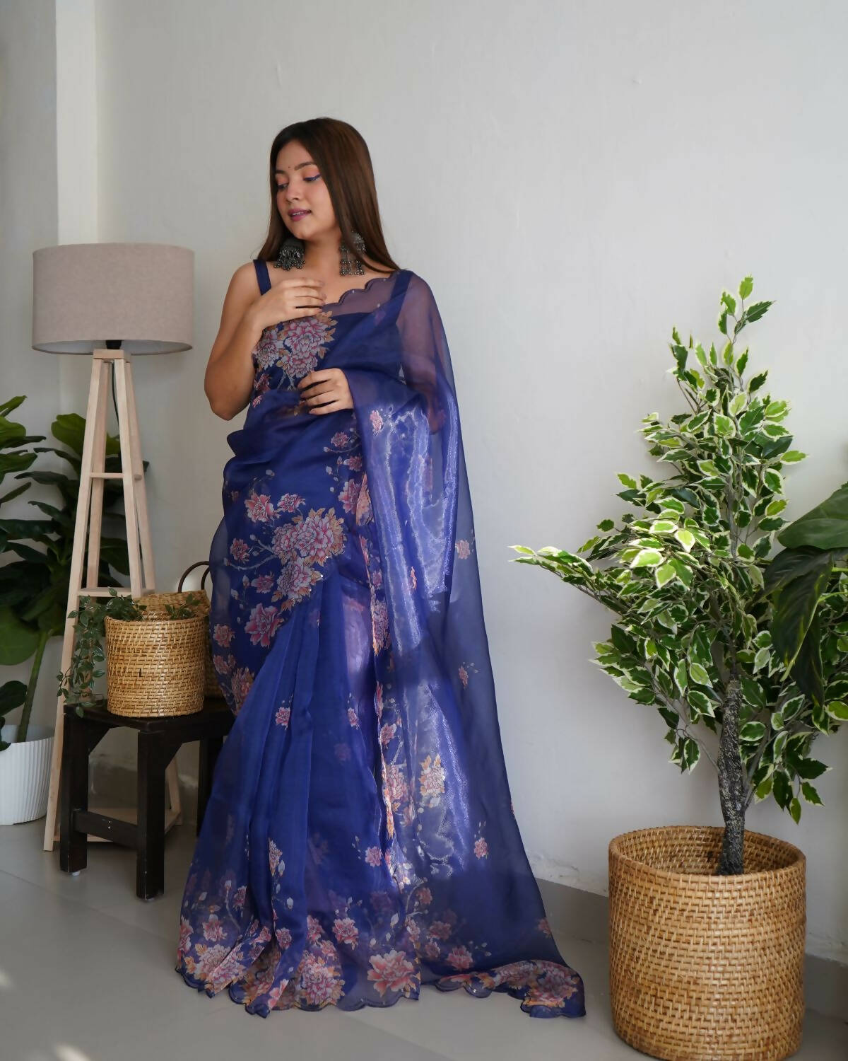 Vamsee Navy Blue Organza Saree - Distacart
