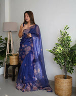 Thumbnail for Vamsee Navy Blue Organza Saree - Distacart