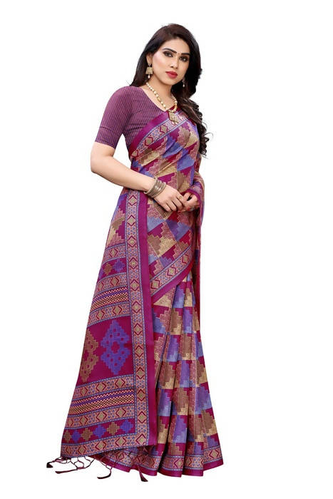 Vamika Multicolor Kalamkari Print With Jhalar Khadi Silk Saree (TANISHA WINE) - Distacart