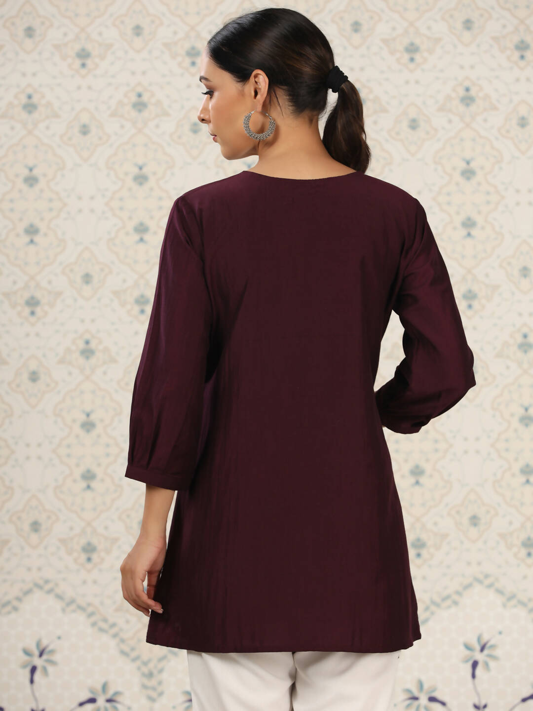 Magenta Chinon Embroidered Straight Top - Zeny - Distacart