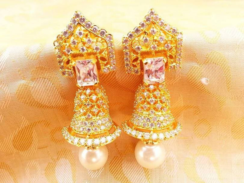 White Ad Pearl And Stones Jhumkas