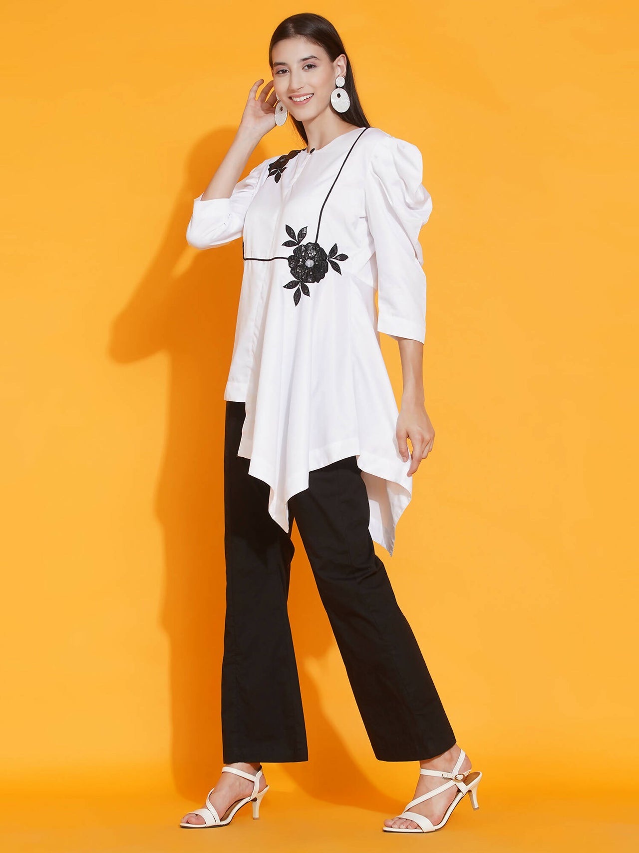 Women Republic White Shirt With Sequence Embroidery And Bellbotton Pants - Distacart