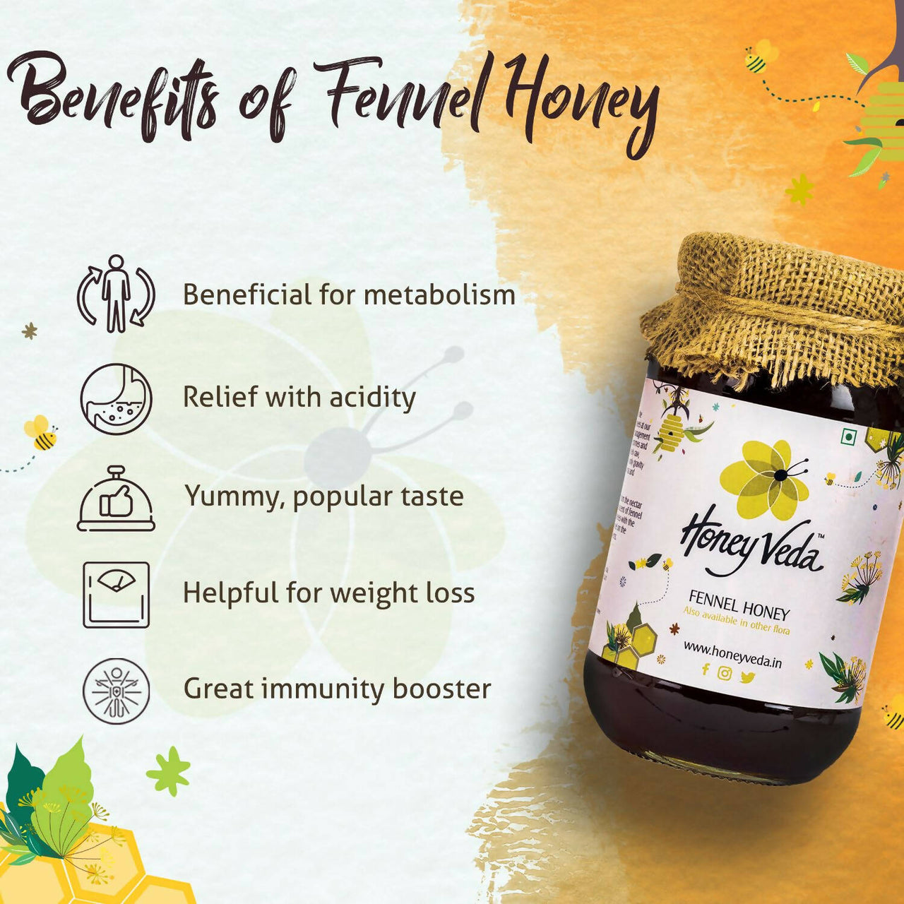 HoneyVeda Premium Raw Fennel Honey - Distacart