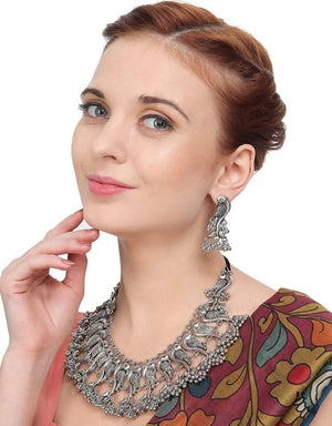 Mominos Fashion Parrot Design Silver Color Choker with Ghungru Necklace Set online