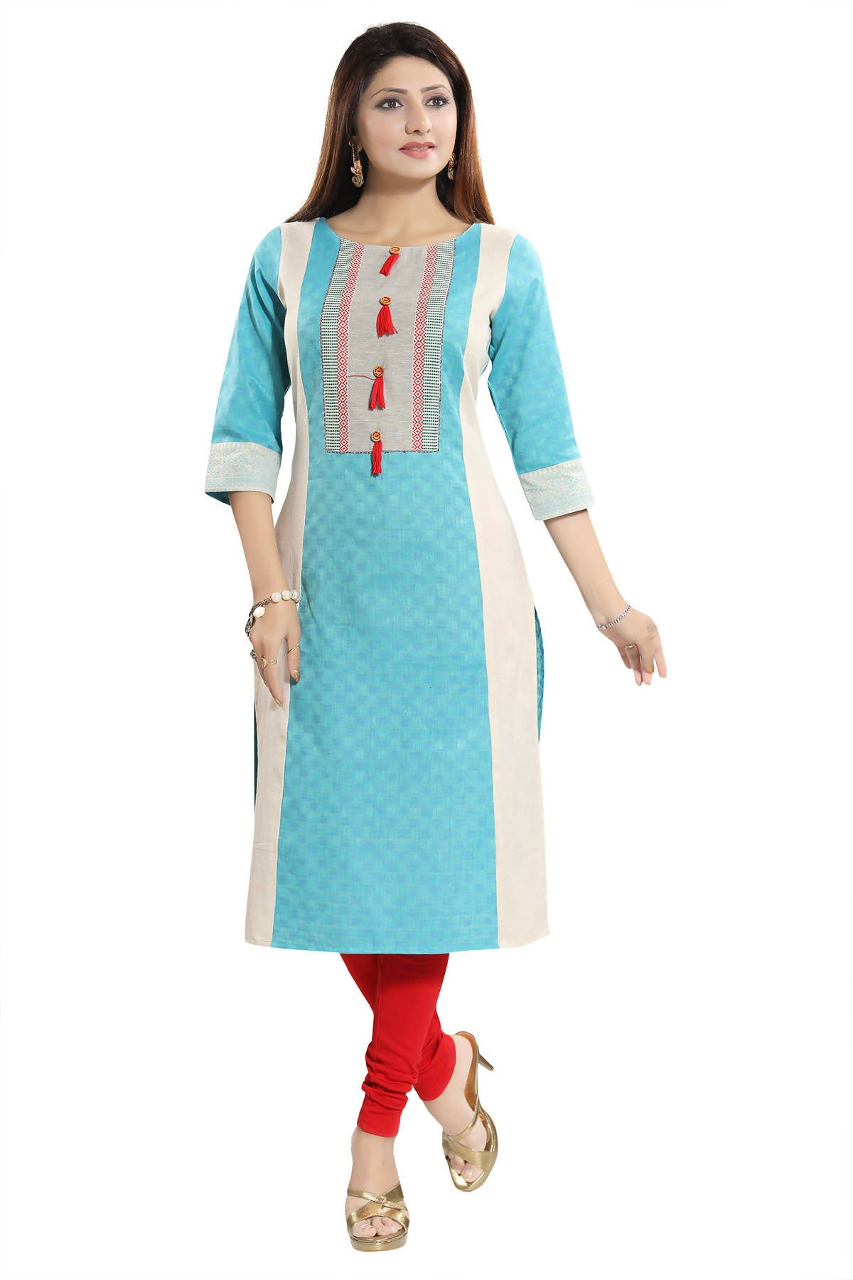 Snehal Creations Tantalising T. Blue Textured Cotton Straight Tunic - Distacart