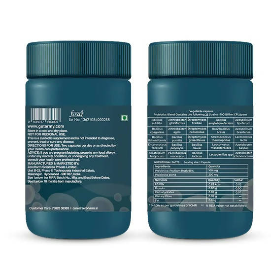 Zeroharm Gut Army - Prebiotic & Probiotic Capsules - Distacart