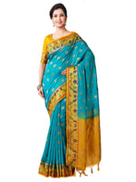 Thumbnail for Mimosa Women's Turquoise Kanchipuram Silk Saree - Distacart